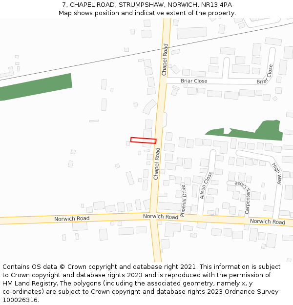 7, CHAPEL ROAD, STRUMPSHAW, NORWICH, NR13 4PA: Location map and indicative extent of plot