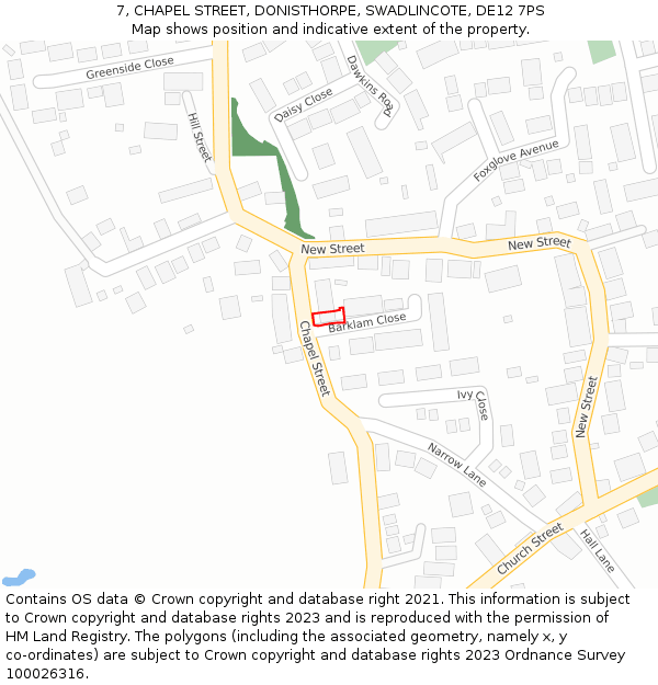 7, CHAPEL STREET, DONISTHORPE, SWADLINCOTE, DE12 7PS: Location map and indicative extent of plot