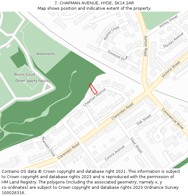 7, CHAPMAN AVENUE, HYDE, SK14 2AR: Location map and indicative extent of plot