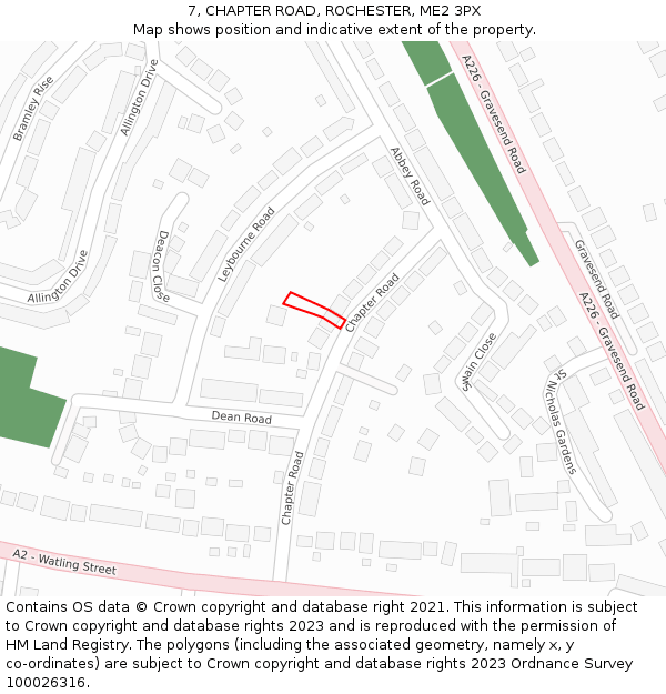 7, CHAPTER ROAD, ROCHESTER, ME2 3PX: Location map and indicative extent of plot