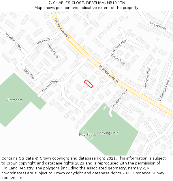 7, CHARLES CLOSE, DEREHAM, NR19 1TN: Location map and indicative extent of plot