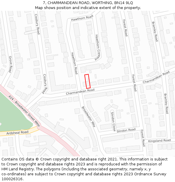 7, CHARMANDEAN ROAD, WORTHING, BN14 9LQ: Location map and indicative extent of plot