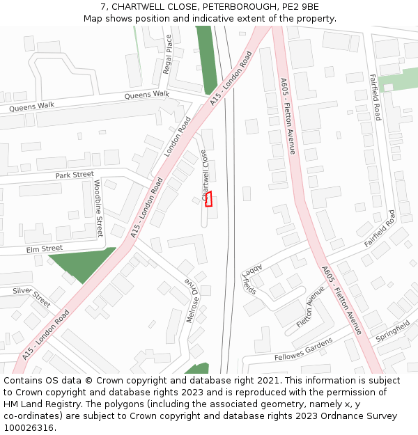 7, CHARTWELL CLOSE, PETERBOROUGH, PE2 9BE: Location map and indicative extent of plot