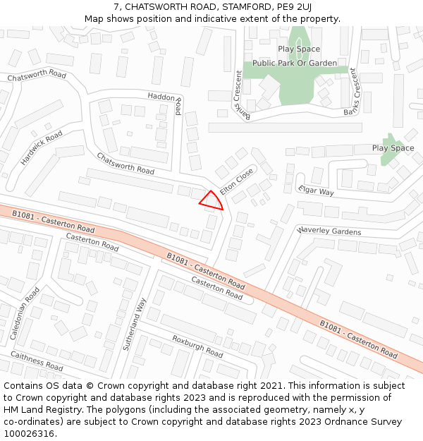 7, CHATSWORTH ROAD, STAMFORD, PE9 2UJ: Location map and indicative extent of plot