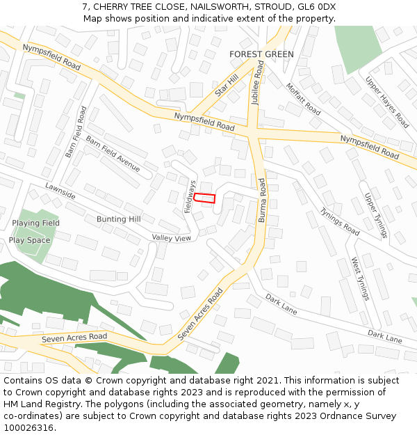 7, CHERRY TREE CLOSE, NAILSWORTH, STROUD, GL6 0DX: Location map and indicative extent of plot
