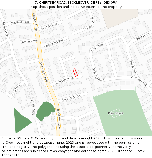 7, CHERTSEY ROAD, MICKLEOVER, DERBY, DE3 0RA: Location map and indicative extent of plot