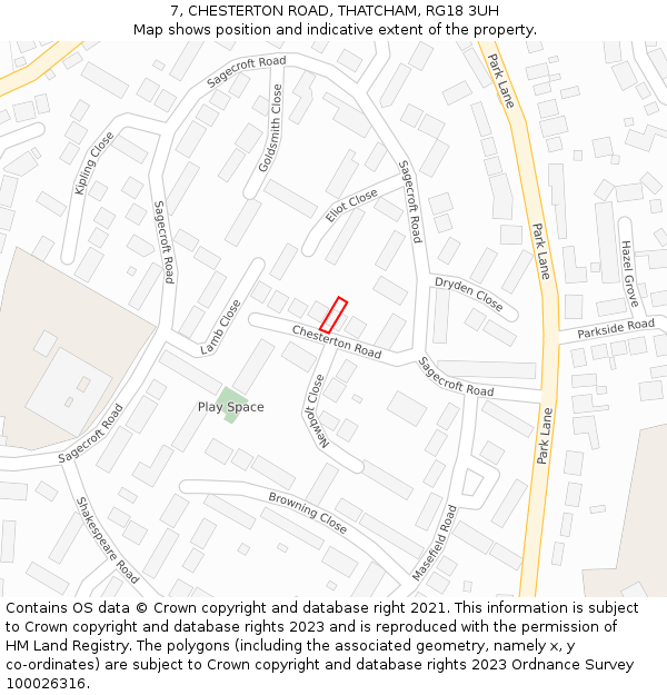 7, CHESTERTON ROAD, THATCHAM, RG18 3UH: Location map and indicative extent of plot