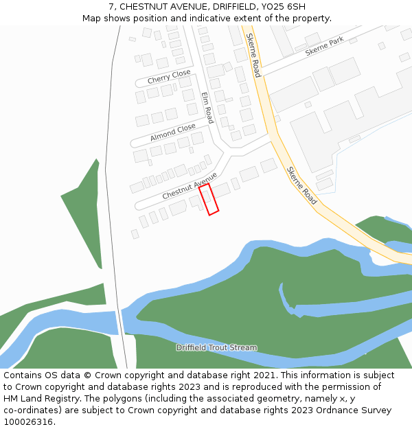 7, CHESTNUT AVENUE, DRIFFIELD, YO25 6SH: Location map and indicative extent of plot