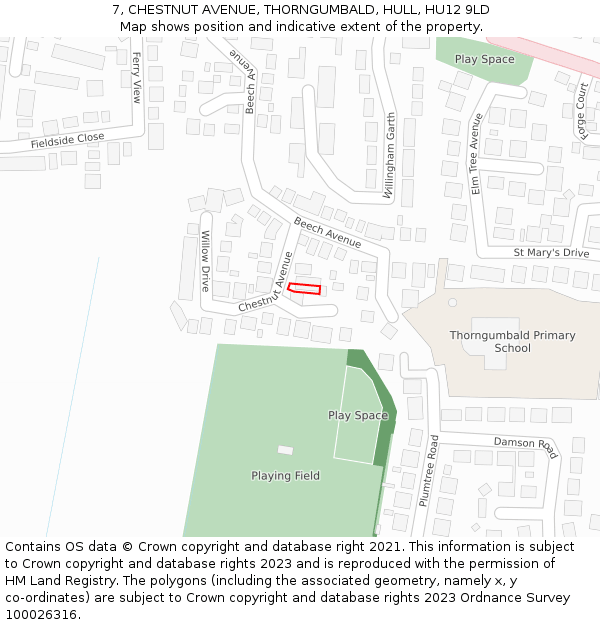 7, CHESTNUT AVENUE, THORNGUMBALD, HULL, HU12 9LD: Location map and indicative extent of plot