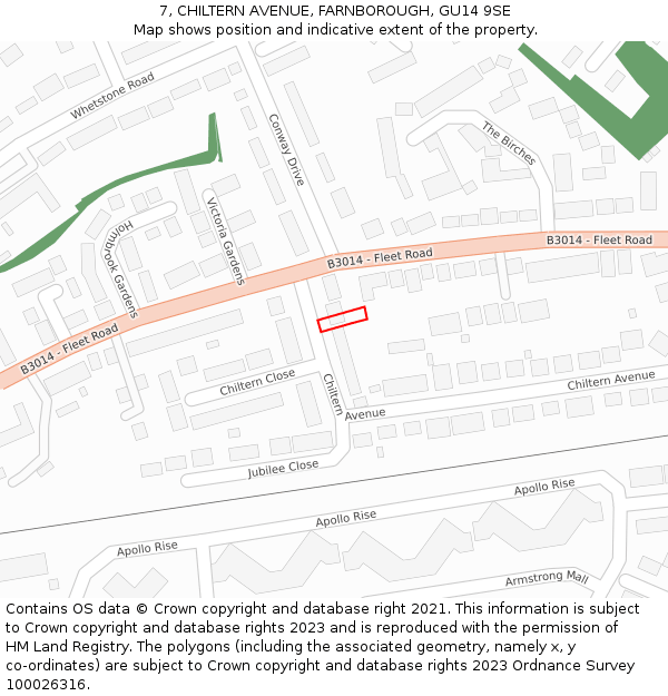7, CHILTERN AVENUE, FARNBOROUGH, GU14 9SE: Location map and indicative extent of plot