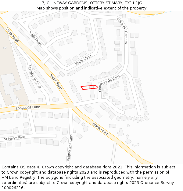 7, CHINEWAY GARDENS, OTTERY ST MARY, EX11 1JG: Location map and indicative extent of plot