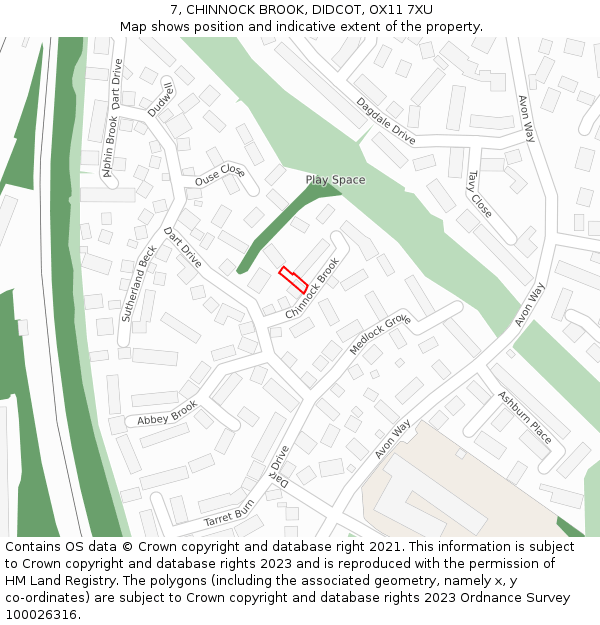 7, CHINNOCK BROOK, DIDCOT, OX11 7XU: Location map and indicative extent of plot