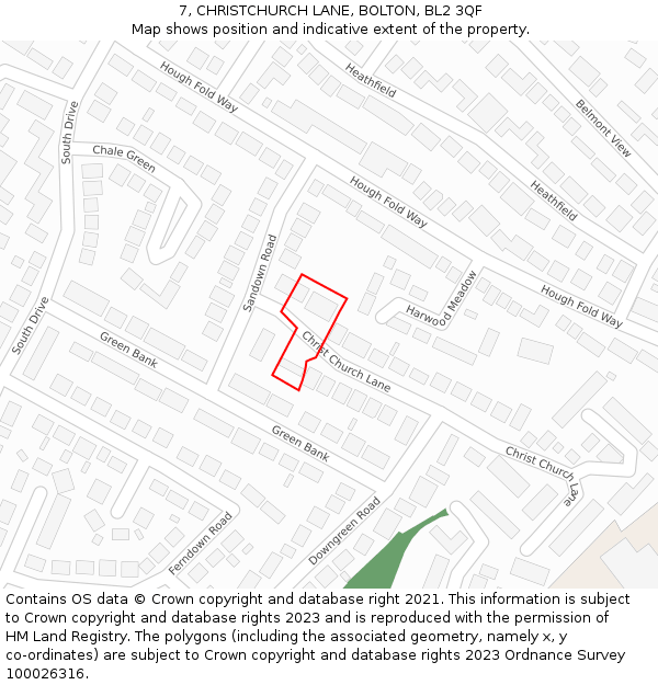 7, CHRISTCHURCH LANE, BOLTON, BL2 3QF: Location map and indicative extent of plot