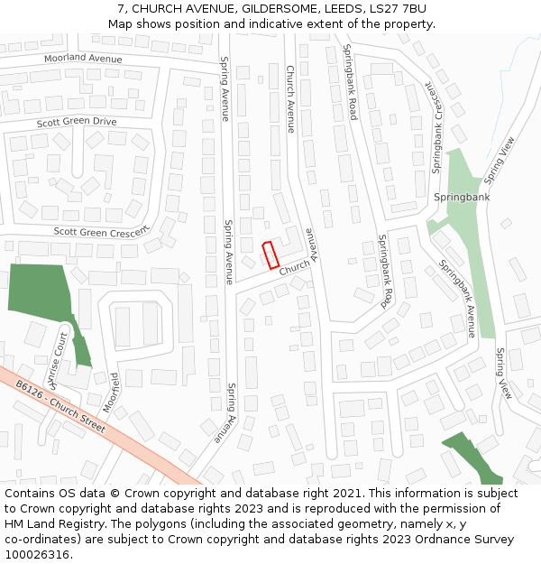 7, CHURCH AVENUE, GILDERSOME, LEEDS, LS27 7BU: Location map and indicative extent of plot