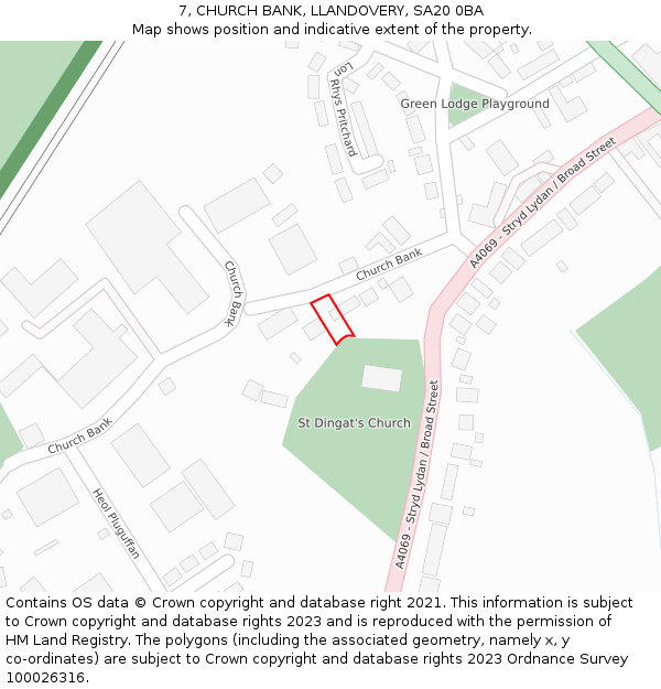 7, CHURCH BANK, LLANDOVERY, SA20 0BA: Location map and indicative extent of plot