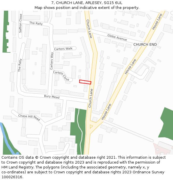 7, CHURCH LANE, ARLESEY, SG15 6UL: Location map and indicative extent of plot