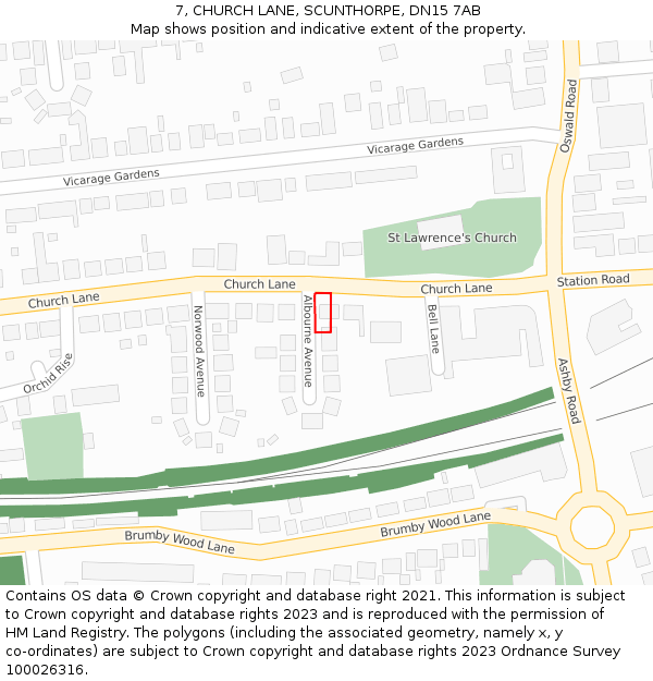7, CHURCH LANE, SCUNTHORPE, DN15 7AB: Location map and indicative extent of plot