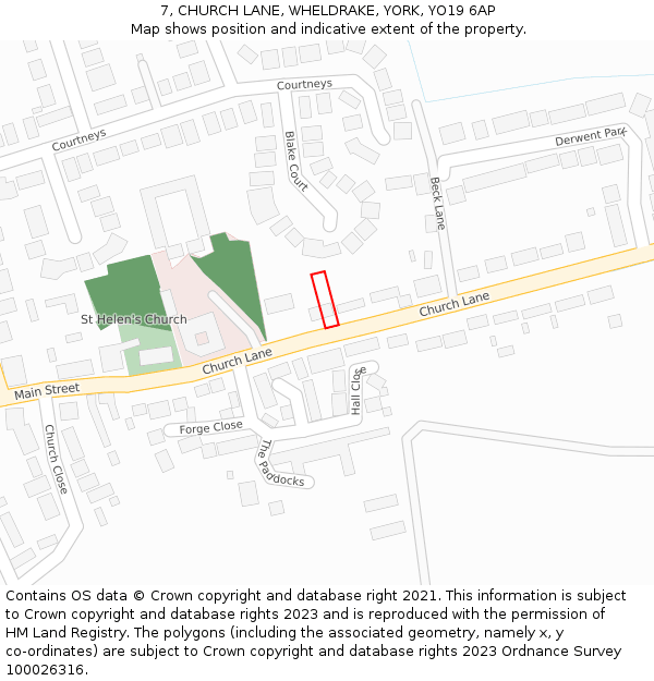 7, CHURCH LANE, WHELDRAKE, YORK, YO19 6AP: Location map and indicative extent of plot