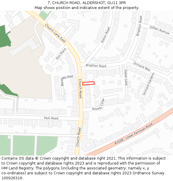7, CHURCH ROAD, ALDERSHOT, GU11 3PR: Location map and indicative extent of plot