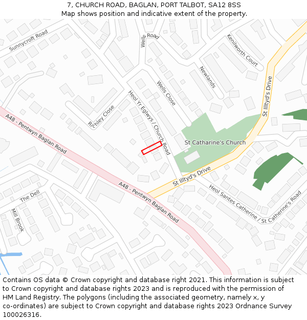 7, CHURCH ROAD, BAGLAN, PORT TALBOT, SA12 8SS: Location map and indicative extent of plot