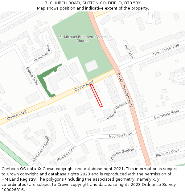 7, CHURCH ROAD, SUTTON COLDFIELD, B73 5RX: Location map and indicative extent of plot
