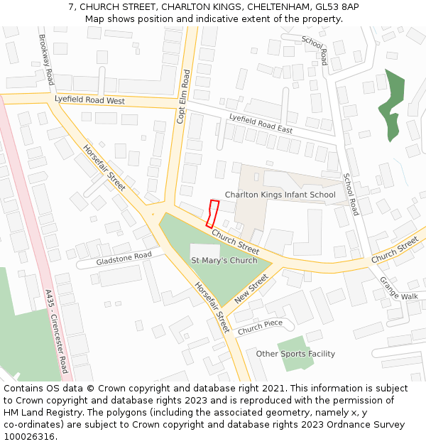 7, CHURCH STREET, CHARLTON KINGS, CHELTENHAM, GL53 8AP: Location map and indicative extent of plot