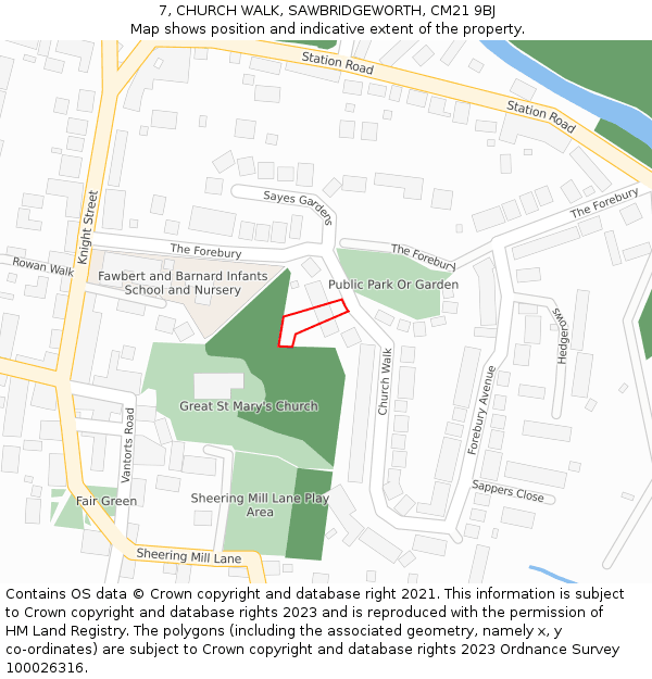 7, CHURCH WALK, SAWBRIDGEWORTH, CM21 9BJ: Location map and indicative extent of plot