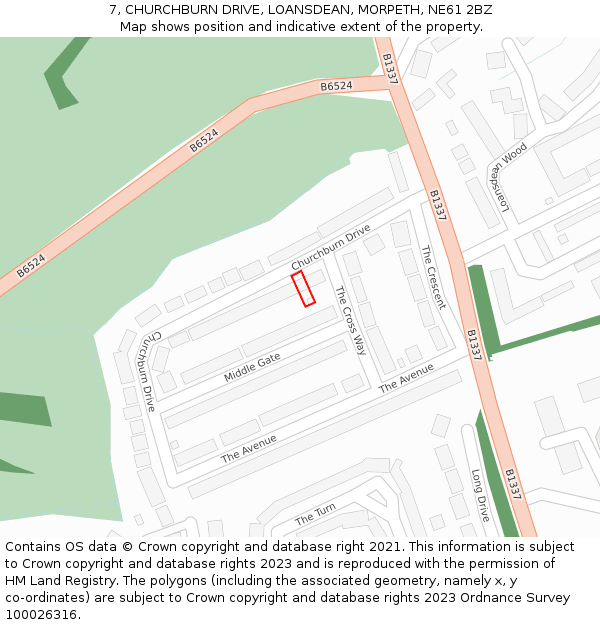 7, CHURCHBURN DRIVE, LOANSDEAN, MORPETH, NE61 2BZ: Location map and indicative extent of plot