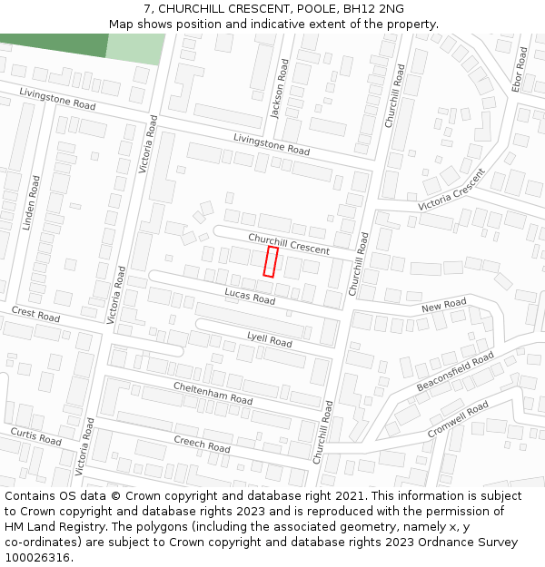 7, CHURCHILL CRESCENT, POOLE, BH12 2NG: Location map and indicative extent of plot