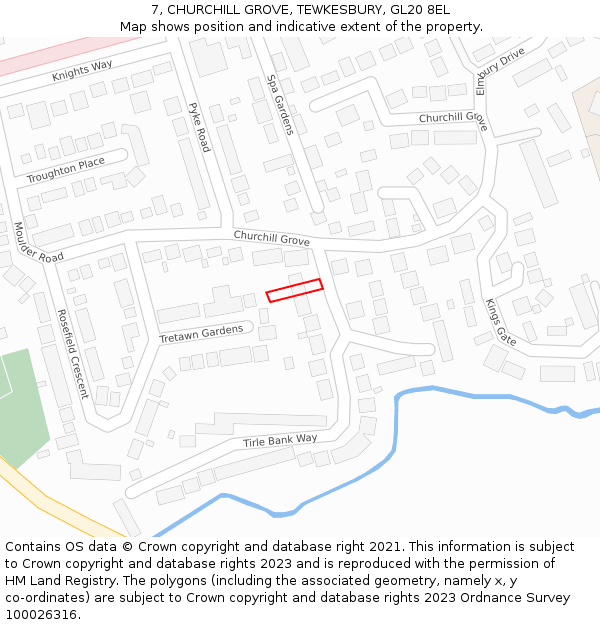 7, CHURCHILL GROVE, TEWKESBURY, GL20 8EL: Location map and indicative extent of plot