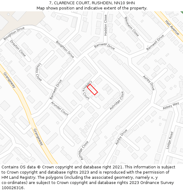 7, CLARENCE COURT, RUSHDEN, NN10 9HN: Location map and indicative extent of plot