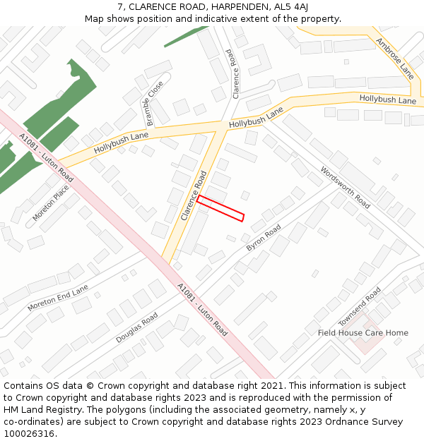 7, CLARENCE ROAD, HARPENDEN, AL5 4AJ: Location map and indicative extent of plot