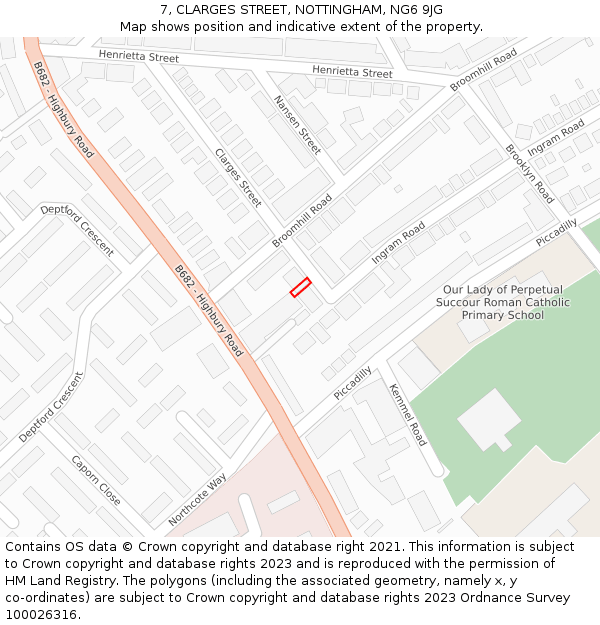7, CLARGES STREET, NOTTINGHAM, NG6 9JG: Location map and indicative extent of plot