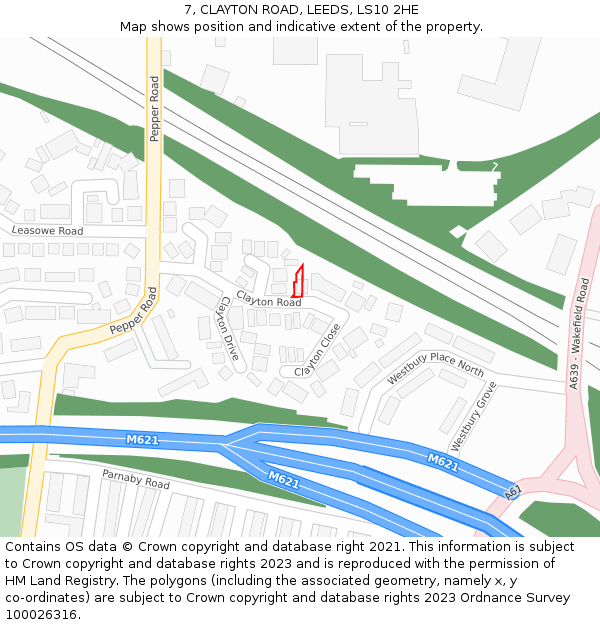 7, CLAYTON ROAD, LEEDS, LS10 2HE: Location map and indicative extent of plot