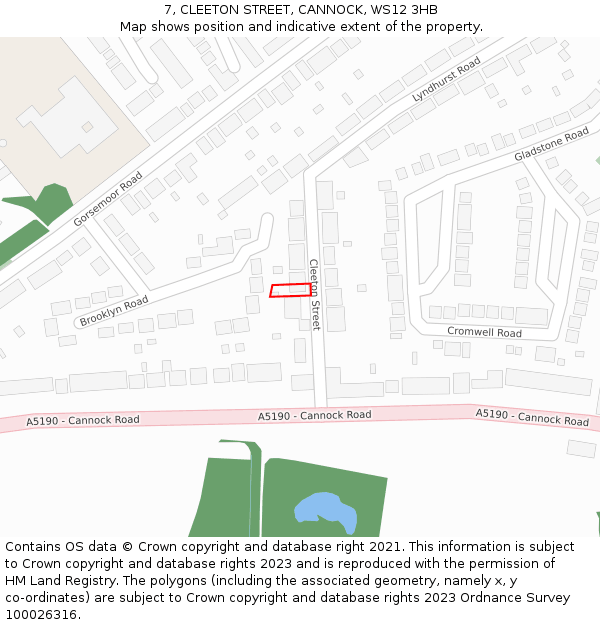 7, CLEETON STREET, CANNOCK, WS12 3HB: Location map and indicative extent of plot