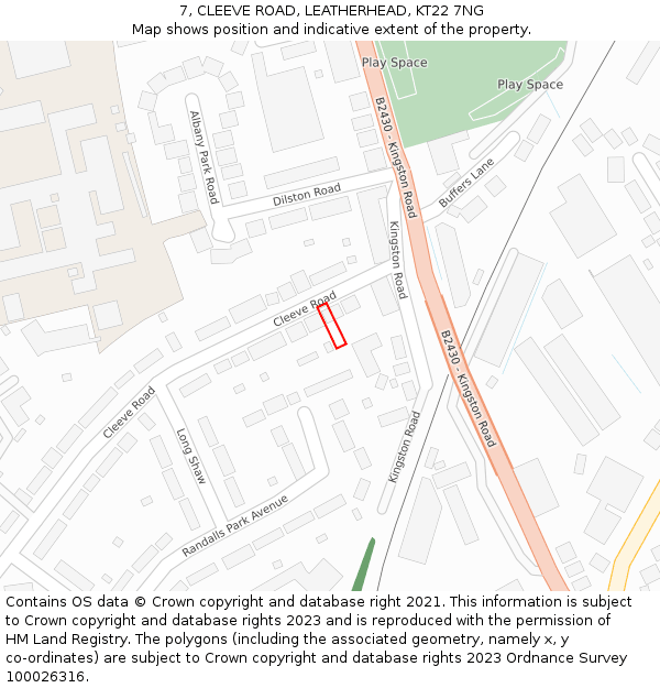 7, CLEEVE ROAD, LEATHERHEAD, KT22 7NG: Location map and indicative extent of plot