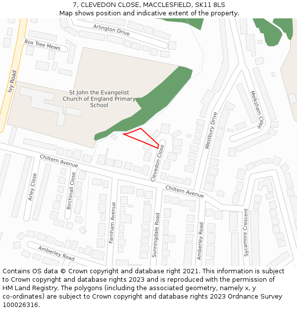 7, CLEVEDON CLOSE, MACCLESFIELD, SK11 8LS: Location map and indicative extent of plot