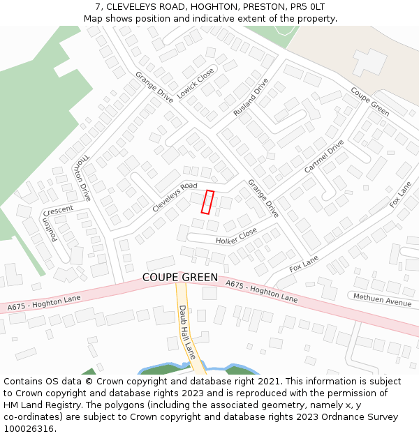 7, CLEVELEYS ROAD, HOGHTON, PRESTON, PR5 0LT: Location map and indicative extent of plot