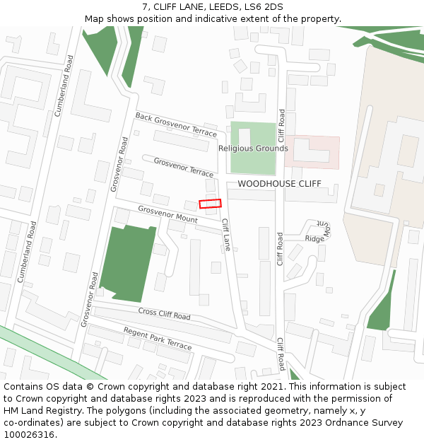 7, CLIFF LANE, LEEDS, LS6 2DS: Location map and indicative extent of plot