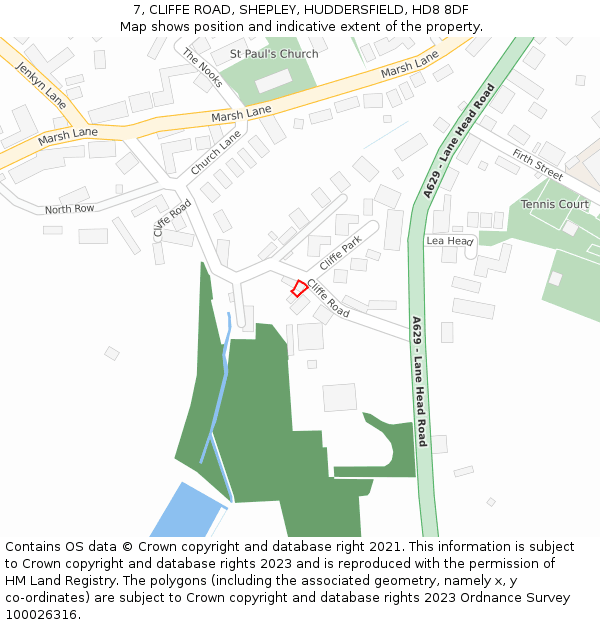 7, CLIFFE ROAD, SHEPLEY, HUDDERSFIELD, HD8 8DF: Location map and indicative extent of plot