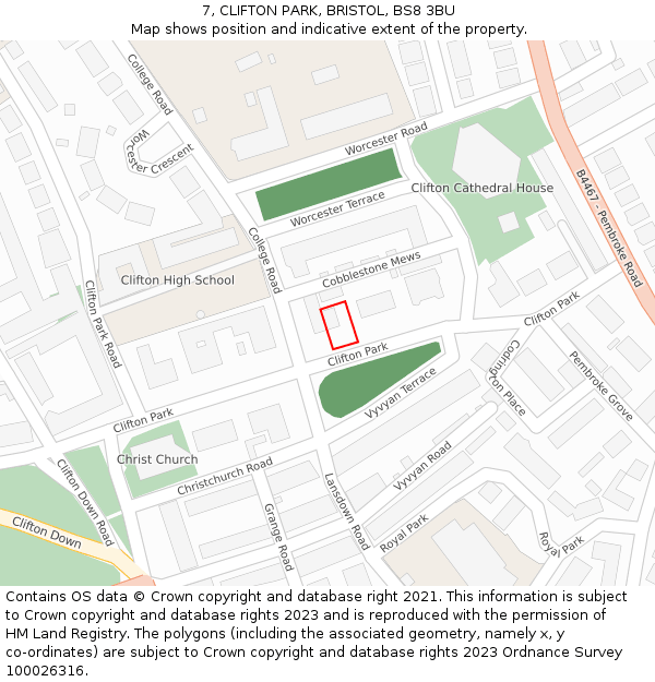 7, CLIFTON PARK, BRISTOL, BS8 3BU: Location map and indicative extent of plot