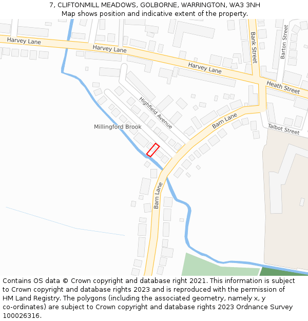 7, CLIFTONMILL MEADOWS, GOLBORNE, WARRINGTON, WA3 3NH: Location map and indicative extent of plot