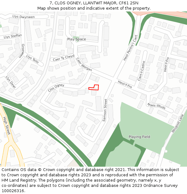 7, CLOS OGNEY, LLANTWIT MAJOR, CF61 2SN: Location map and indicative extent of plot