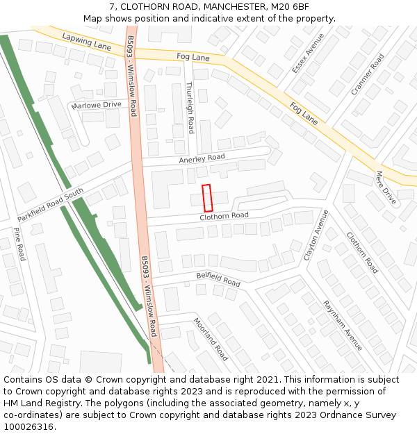 7, CLOTHORN ROAD, MANCHESTER, M20 6BF: Location map and indicative extent of plot