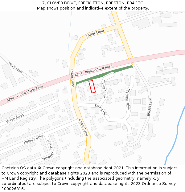 7, CLOVER DRIVE, FRECKLETON, PRESTON, PR4 1TG: Location map and indicative extent of plot