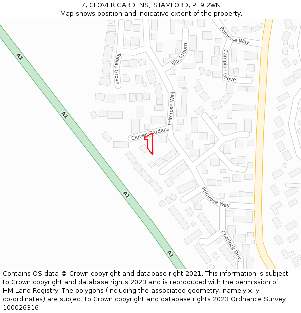 7, CLOVER GARDENS, STAMFORD, PE9 2WN: Location map and indicative extent of plot