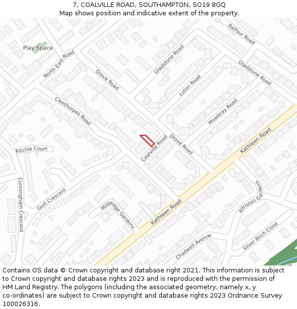 7, COALVILLE ROAD, SOUTHAMPTON, SO19 8GQ: Location map and indicative extent of plot