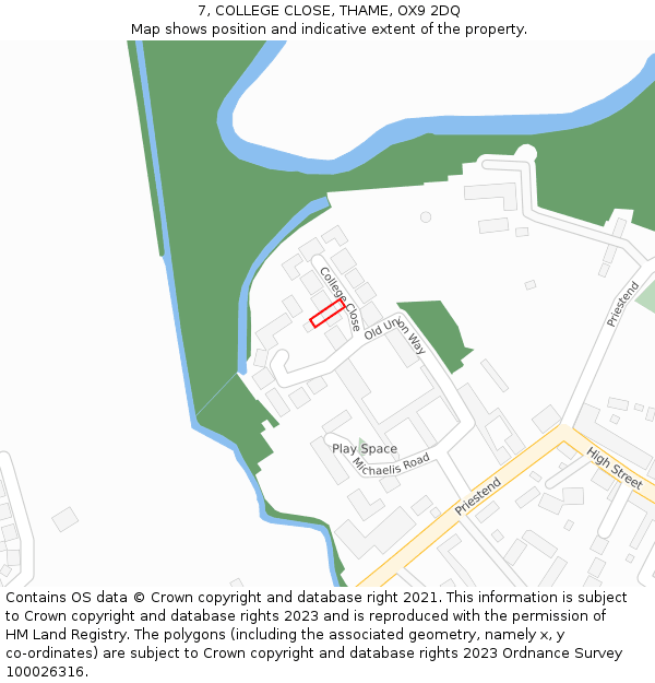 7, COLLEGE CLOSE, THAME, OX9 2DQ: Location map and indicative extent of plot