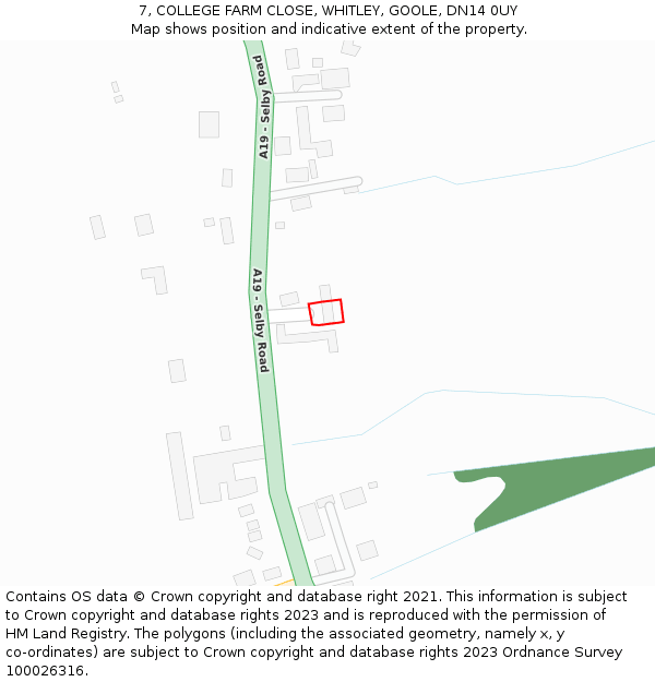 7, COLLEGE FARM CLOSE, WHITLEY, GOOLE, DN14 0UY: Location map and indicative extent of plot
