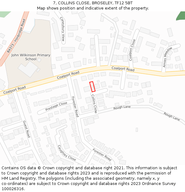 7, COLLINS CLOSE, BROSELEY, TF12 5BT: Location map and indicative extent of plot